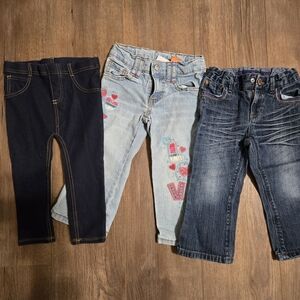 First Impressions Girls Denim & Knit Jeans Trio - Dark Blue, Light Blue, Navy